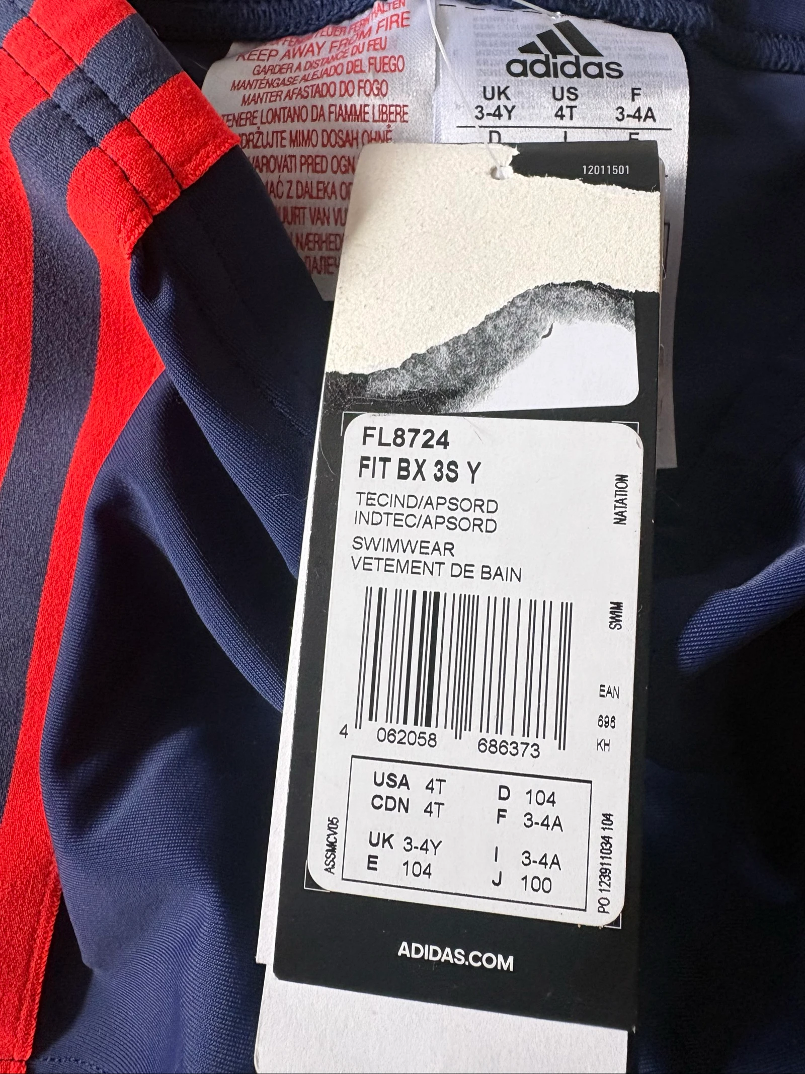 Biquíni adidas infantil 3-4 anos 104 cm azul vermelho novo com etiquetas – photo 3